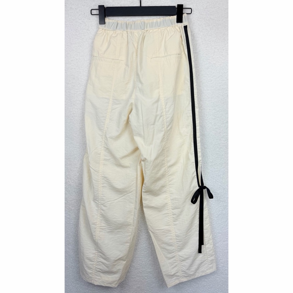 LAGUA GEM • Cream/Black Wide-Leg Ribbon Trim High-Waisted Drawstring Pants, S - Picture 12 of 16